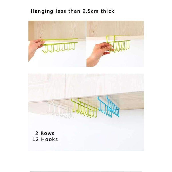 Planet Gates 2Pc 12 Куки Железен Висящ Поставка за Тенджера Тиган Чаша Закачалка за Чаши Кухненски Съхранение Помощна Закачалка за Кухненски Съдове Закачалка За Кърпи Организатор