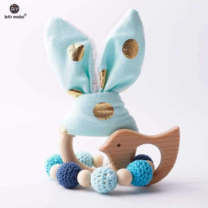 Planet Gates 2pc/1lot Baby Teether Bunny Ear DIY Teething Wooden Bracelets Made Beech Animals Shower Gift Play Gym Toy Baby Rattle