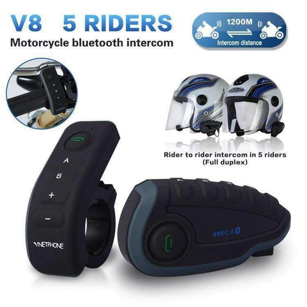 Planet Gates 2PCE V8 BT-S2 Intercom Moto Motorcycle 5 Riders Bluetooth Communication System Helmet Headphone Walkie Talkie NFC Remote Control