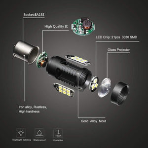 Planet Gates 2Pcs 1156 BA15S P21W LED BAU15S PY21W BAY15D LED Bulb 1157 P21/5W R5W 21pcs 3030SMD Auto Lamp Bulbs Car LED Light 12V - 24V