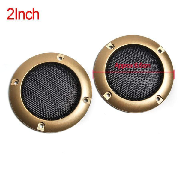 Planet Gates 2PCS 2 inch 3 inch 4 inch Tweeter Audio Speaker Cover Gold Frame Protective Decorative Mesh Grille Circle Speaker Accessories