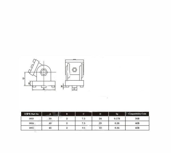 2PCS 2020/3030/4040 Zinc Alloy Hinge Industrial Aluminum Adjustment Angle Connector for 20 30 40 Series Aluminum profiles