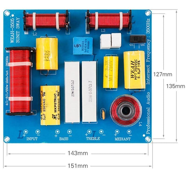 2Pcs 300W 3 Way Treble Medium Bass Speaker Frequency Divider Crossover Filter