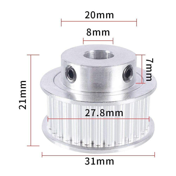Planet Gates 2pcs 3GT 30 Tooth Pulley Wheel 3D Printer Parts Bore 5mm 6.35mm 8mm GT3 Timing Pulley Aluminium Gear Belt Width 10mm