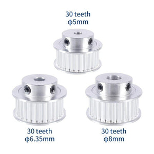 Planet Gates 2pcs 3GT 30 Tooth Pulley Wheel 3D Printer Parts Bore 5mm 6.35mm 8mm GT3 Timing Pulley Aluminium Gear Belt Width 10mm
