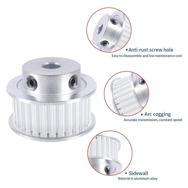 Planet Gates 2pcs 3GT 30 Tooth Pulley Wheel 3D Printer Parts Bore 5mm 6.35mm 8mm GT3 Timing Pulley Aluminium Gear Belt Width 10mm