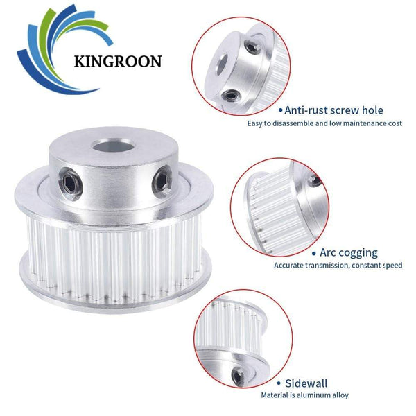 Planet Gates 2pcs 3GT 30 Tooth Pulley Wheel 3D Printer Parts Bore 5mm 6.35mm 8mm GT3 Timing Pulley Aluminium Gear Belt Width 10mm