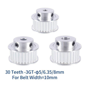 Planet Gates 2pcs 3GT 30 Tooth Pulley Wheel 3D Printer Parts Bore 5mm 6.35mm 8mm GT3 Timing Pulley Aluminium Gear Belt Width 10mm