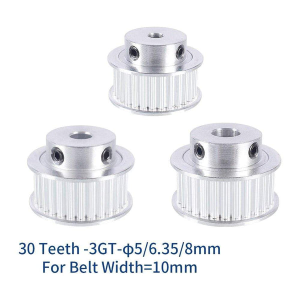 Planet Gates 2pcs 3GT 30 Tooth Pulley Wheel 3D Printer Parts Bore 5mm 6.35mm 8mm GT3 Timing Pulley Aluminium Gear Belt Width 10mm