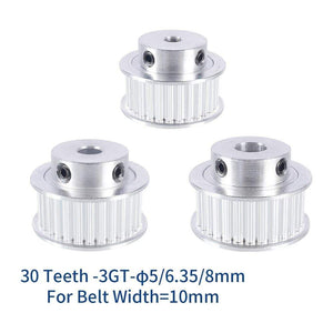 Planet Gates 2pcs 3GT 30 Tooth Pulley Wheel 3D Printer Parts Bore 5mm 6.35mm 8mm GT3 Timing Pulley Aluminium Gear Belt Width 10mm