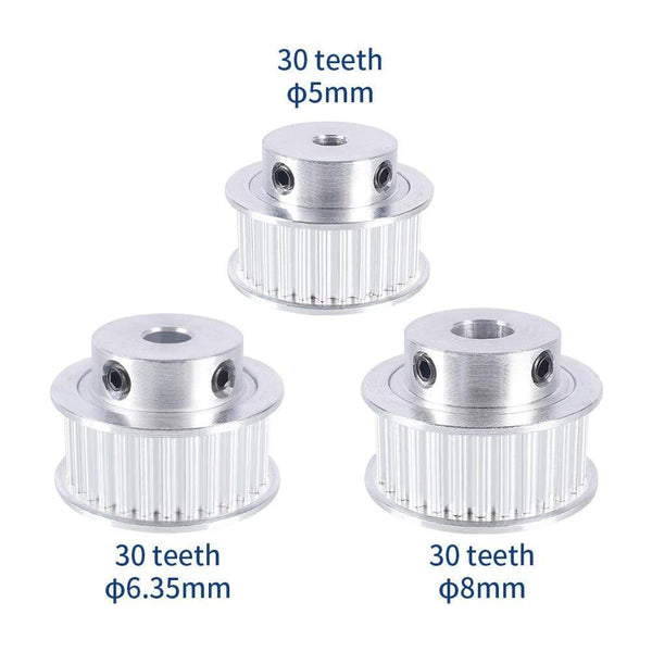 Planet Gates 2pcs 3GT 30 Tooth Pulley Wheel 3D Printer Parts Bore 5mm 6.35mm 8mm GT3 Timing Pulley Aluminium Gear Belt Width 10mm
