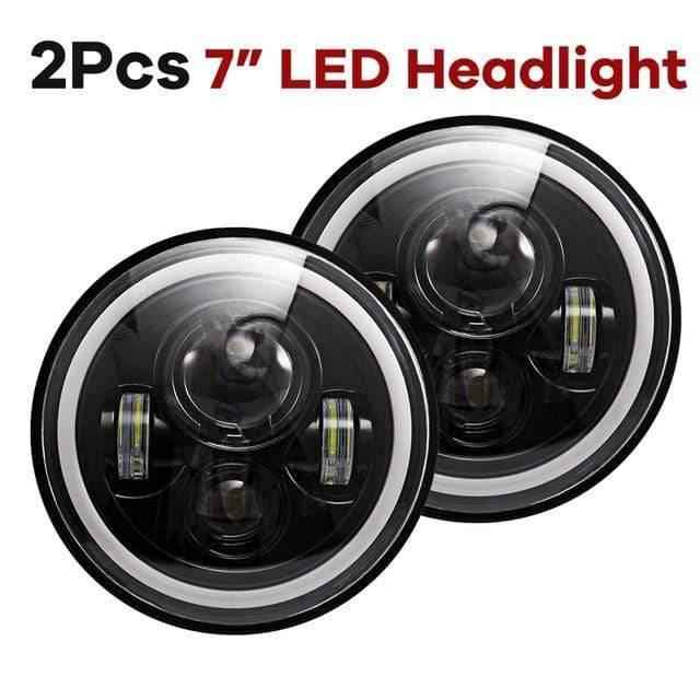 Planet Gates 7" LED Headlights 60W High Low Beam LED H4 Halo Angel Eye DRL Amber Turn Signal for Jeep Wrangler JK TJ Land Rover Harley