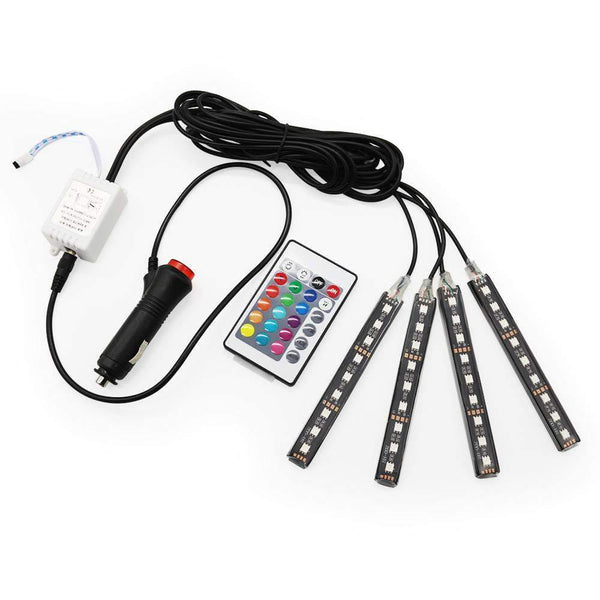 Planet Gates 2pcs 9LED White RGB LED DRL Strip Light Car Interior Decorative Lights Automobile Atmosphere Lamp Remote/Voice/App Control Foot Lamps