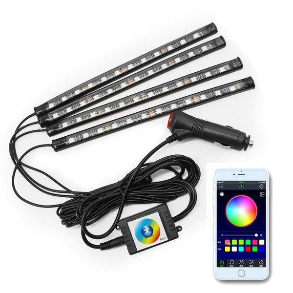Planet Gates 2pcs 9LED White RGB LED DRL Strip Light Car Interior Decorative Lights Automobile Atmosphere Lamp Remote/Voice/App Control Foot Lamps