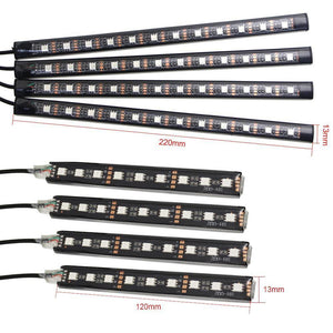 Planet Gates 2pcs 9LED White RGB LED DRL Strip Light Car Interior Decorative Lights Automobile Atmosphere Lamp Remote/Voice/App Control Foot Lamps