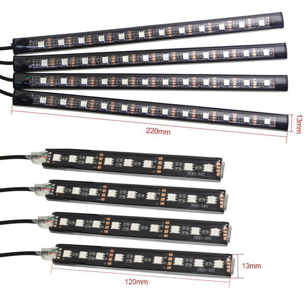 Planet Gates 2pcs 9LED White RGB LED DRL Strip Light Car Interior Decorative Lights Automobile Atmosphere Lamp Remote/Voice/App Control Foot Lamps