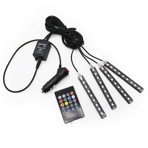 Planet Gates 2pcs 9LED White RGB LED DRL Strip Light Car Interior Decorative Lights Automobile Atmosphere Lamp Remote/Voice/App Control Foot Lamps