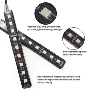 Planet Gates 2pcs 9LED White RGB LED DRL Strip Light Car Interior Decorative Lights Automobile Atmosphere Lamp Remote/Voice/App Control Foot Lamps