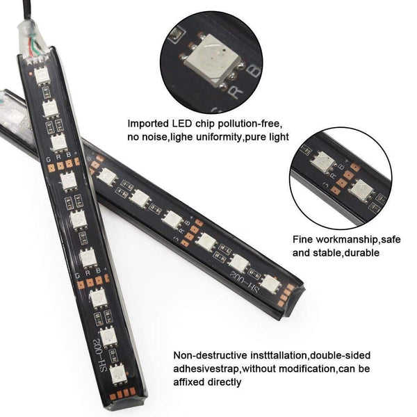 Planet Gates 2pcs 9LED White RGB LED DRL Strip Light Car Interior Decorative Lights Automobile Atmosphere Lamp Remote/Voice/App Control Foot Lamps