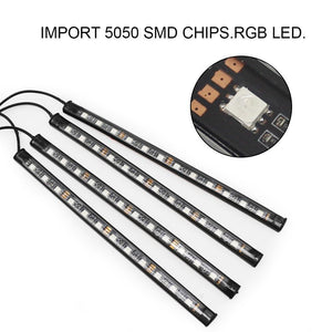 Planet Gates 2pcs 9LED White RGB LED DRL Strip Light Car Interior Decorative Lights Automobile Atmosphere Lamp Remote/Voice/App Control Foot Lamps