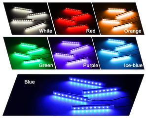 Planet Gates 2pcs 9LED White RGB LED DRL Strip Light Car Interior Decorative Lights Automobile Atmosphere Lamp Remote/Voice/App Control Foot Lamps