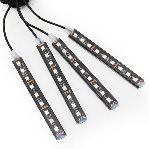 Planet Gates 2pcs 9LED White RGB LED DRL Strip Light Car Interior Decorative Lights Automobile Atmosphere Lamp Remote/Voice/App Control Foot Lamps