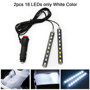 Planet Gates 2pcs 9LED White RGB LED DRL Strip Light Car Interior Decorative Lights Automobile Atmosphere Lamp Remote/Voice/App Control Foot Lamps