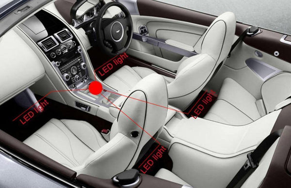 Planet Gates 2pcs 9LED White RGB LED DRL Strip Light Car Interior Decorative Lights Automobile Atmosphere Lamp Remote/Voice/App Control Foot Lamps