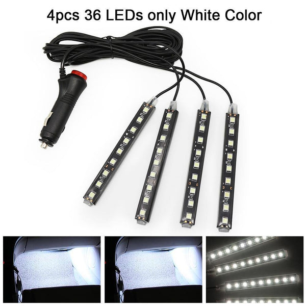 Planet Gates 2pcs 9LED White RGB LED DRL Strip Light Car Interior Decorative Lights Automobile Atmosphere Lamp Remote/Voice/App Control Foot Lamps