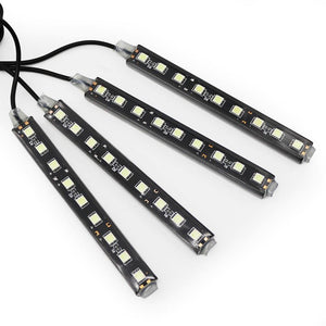 Planet Gates 2pcs 9LED White RGB LED DRL Strip Light Car Interior Decorative Lights Automobile Atmosphere Lamp Remote/Voice/App Control Foot Lamps