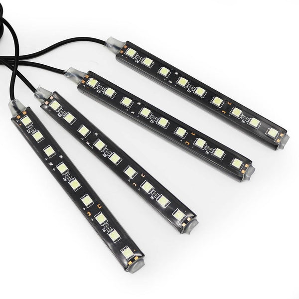 Planet Gates 2pcs 9LED White RGB LED DRL Strip Light Car Interior Decorative Lights Automobile Atmosphere Lamp Remote/Voice/App Control Foot Lamps