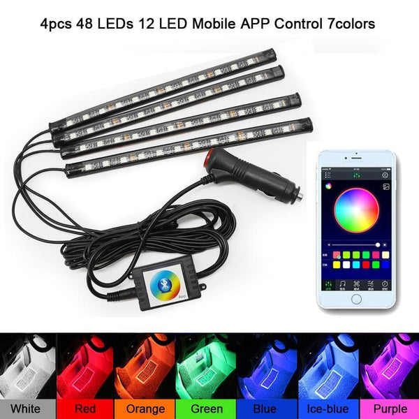 Planet Gates 2pcs 9LED White RGB LED DRL Strip Light Car Interior Decorative Lights Automobile Atmosphere Lamp Remote/Voice/App Control Foot Lamps