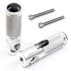 Planet Gates 2pcs Black Sliver CNC Aluminum Universal Motorcycle Motor Bike Folding Footrests Footpegs Foot Rests Pegs Rear Pedals Set Parts