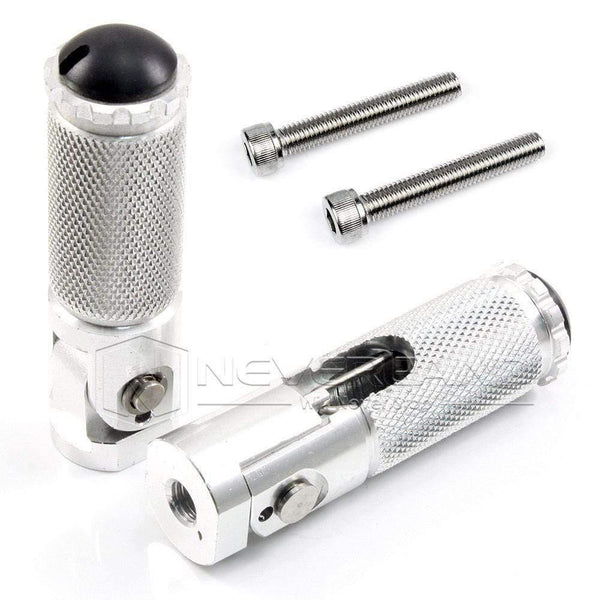 Planet Gates 2pcs Black Sliver CNC Aluminum Universal Motorcycle Motor Bike Folding Footrests Footpegs Foot Rests Pegs Rear Pedals Set Parts