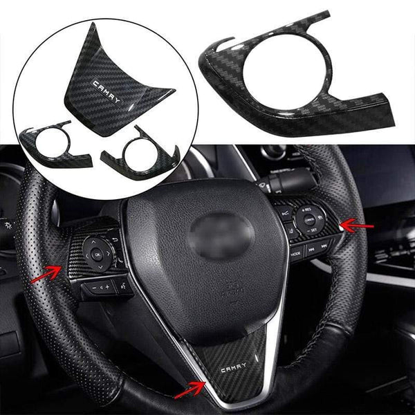 Planet Gates 2PCS carbon fiber Interior Steering Wheel button frame Cover for Toyota Camry 2018 Accessories