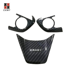 Planet Gates 2PCS carbon fiber Interior Steering Wheel button frame Cover for Toyota Camry 2018 Accessories