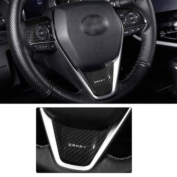 Planet Gates 2PCS carbon fiber Interior Steering Wheel button frame Cover for Toyota Camry 2018 Accessories