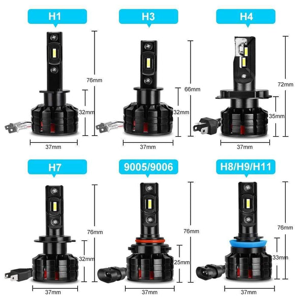 Planet Gates 2Pcs H1 H3 H4 H7 Led Canbus H8 H11 HB3 9005 HB4 9006 Led Headlights Mini 12000LM Car Light Bulbs Error Free Auto Lamp 6000K