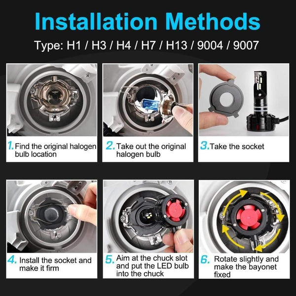 Planet Gates 2Pcs H1 H3 H4 H7 Led Canbus H8 H11 HB3 9005 HB4 9006 Led Headlights Mini 12000LM Car Light Bulbs Error Free Auto Lamp 6000K