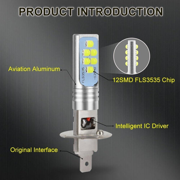 Planet Gates 2pcs H1 H3 LED Bulbs Car Light Lamp 12V 6000K White 1400LM Driving Lamp Auto LED Lights