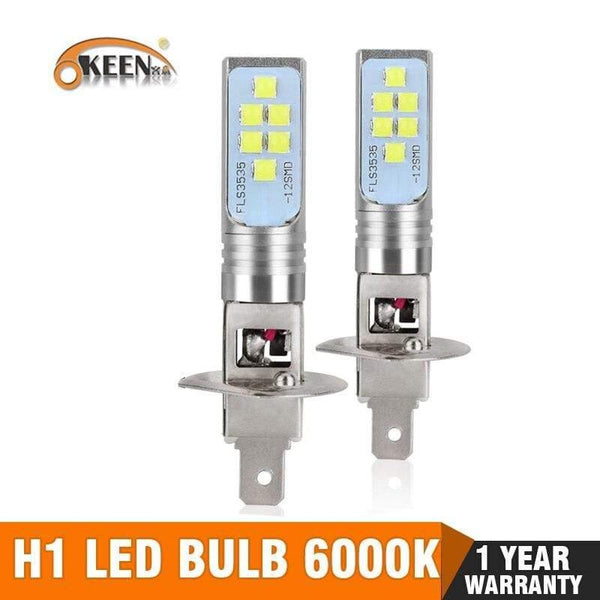 Planet Gates 2Pcs H1 LED Bulb Super Bright 12 3535SMD Car Fog Lights Blub for Auto 12V 24V 6000K White Driving Day Running Lamp Auto
