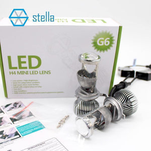 Planet Gates 2pcs H4 LED hi-lo mini projector lens headlight for car clear beam pattern 12V 5500k no astigmatic problem lifetime warranty