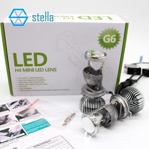 Planet Gates 2pcs H4 LED hi-lo mini projector lens headlight for car clear beam pattern 12V 5500k no astigmatic problem lifetime warranty