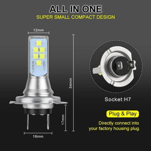 Planet Gates 2pcs H7 LED Bulbs Car Fog Lamp 1400LM Driving Lamp Replacement for Fog Lights 6000K White Auto DC 12V 24V