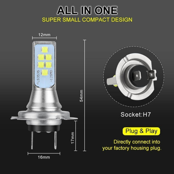 Planet Gates 2pcs H7 LED Bulbs Car Fog Lamp 1400LM Driving Lamp Replacement for Fog Lights 6000K White Auto DC 12V 24V