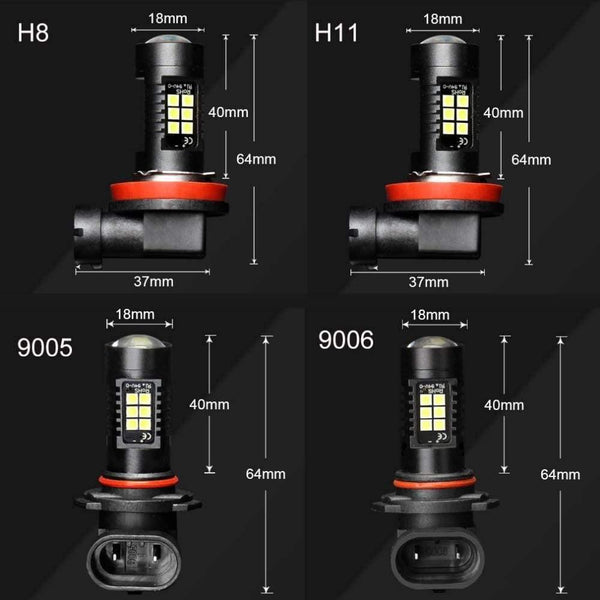 Planet Gates 2Pcs H8 H11 Led HB4 9006 HB3 9005 Fog Lights Bulb 3030SMD 1200LM 6000K White Car Driving Running Lamp Auto Leds Light 12V 24V