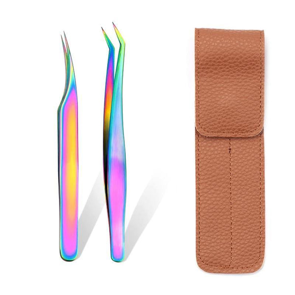 Planet Gates 2pcs Rainbow A TOP Quality Stainless Steel Tweezers Rainbow Color Straight Bend ESD Multifunction Eyelash Tweezers For Nail Sewing DIY