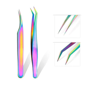 Planet Gates 2pcs Rainbow TOP Quality Stainless Steel Tweezers Rainbow Color Straight Bend ESD Multifunction Eyelash Tweezers For Nail Sewing DIY