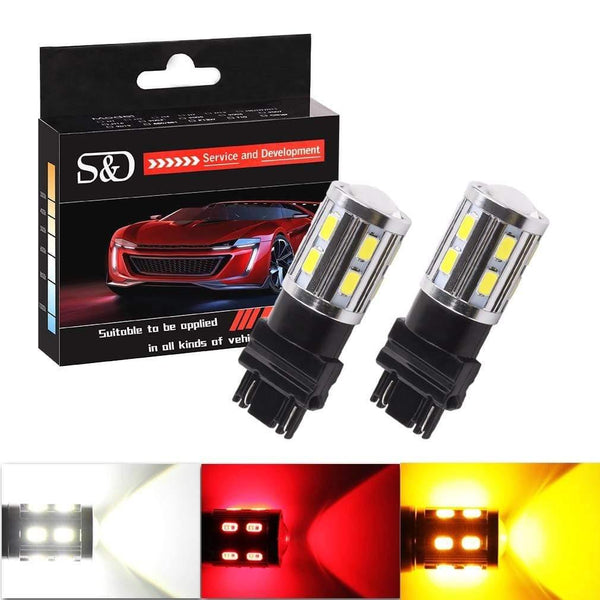 Planet Gates 2Pcs T25 LED 3157 3156 3057 3056  p27/7w LED Bulbs 12 SMD LED Bulb Car Rear Brake Lights Parking 12V Amber White Red  D020