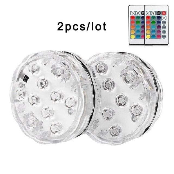 Planet Gates 2pcs Underwater LED Light Submersible IP68 Waterproof Battery Operated Remote Control Multi Color 10 LED RGB Swimming Pool Night Lamp